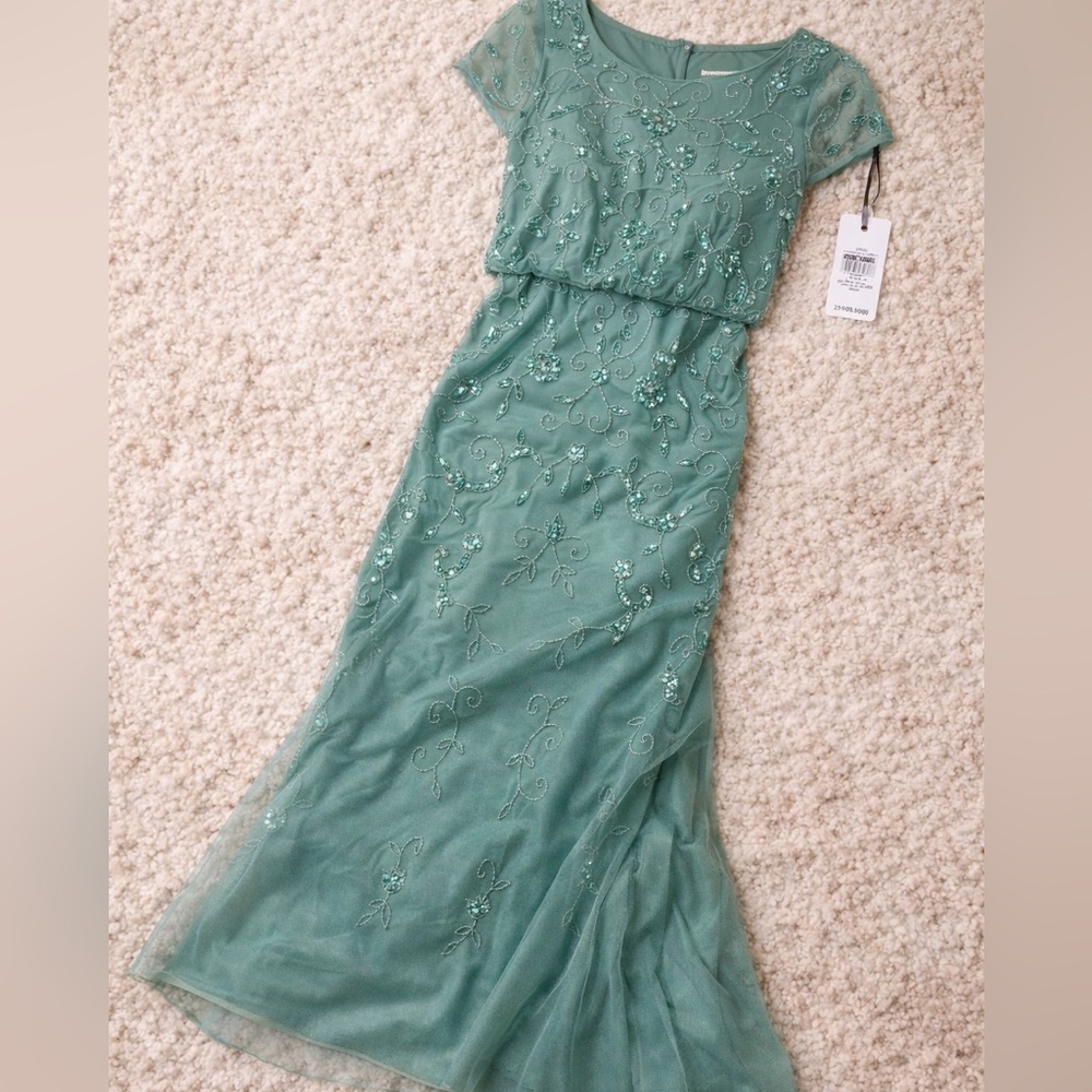 Adrianna Papell Green Beaded Blouson 20W Formal Dress Gown NWT Plus Size Formal - Picture 4 of 7